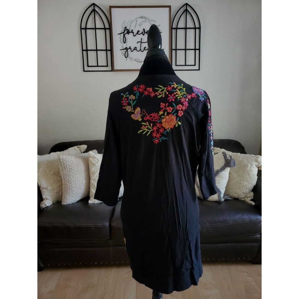 Johnny Was Black Floral Embroidered Cardigan Sweater Women's Size L Boho Chic